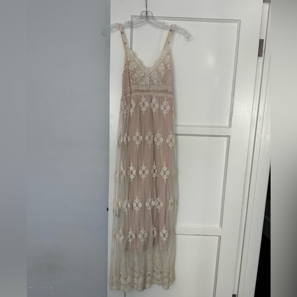 Boho dusty pink lace maxi dress, S/M